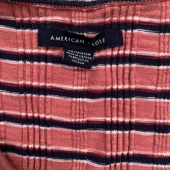 american eagle coral/navy striped cropped shirt - Picture 2 of 3